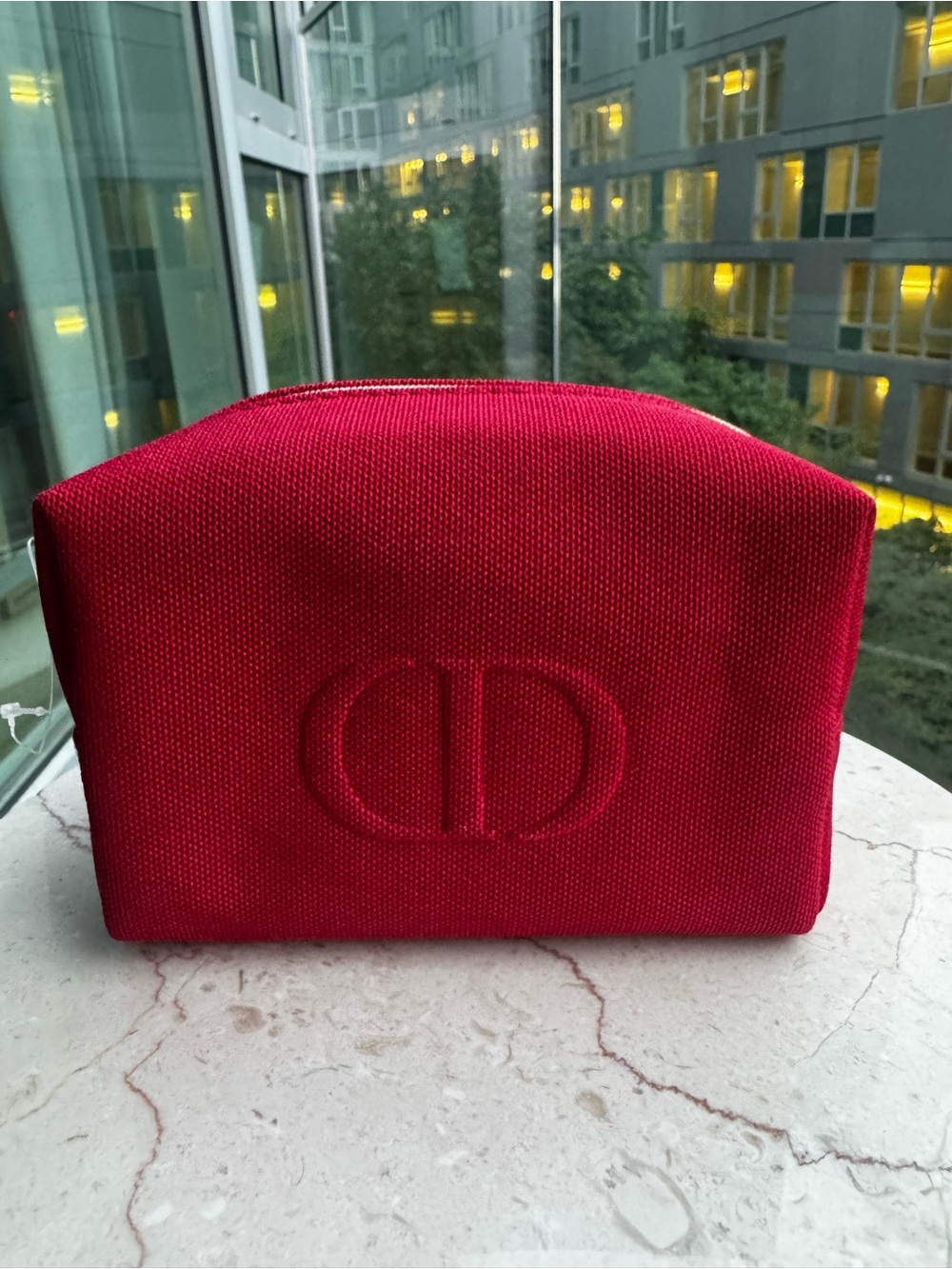 Dior Red Embossed Canvas Makeup Pouch